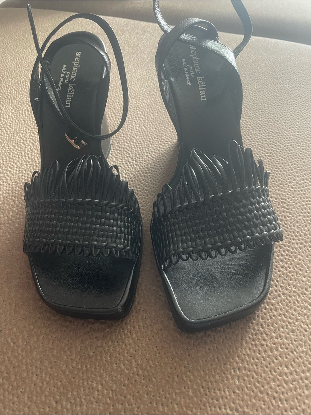 Stephane Kelian Black Woven Fringe Ankle-Strap Sandals